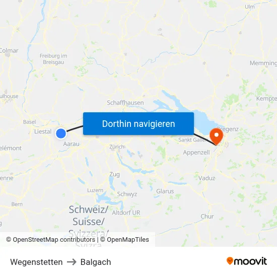 Wegenstetten to Balgach map