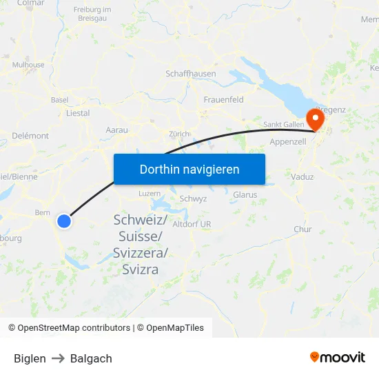 Biglen to Balgach map