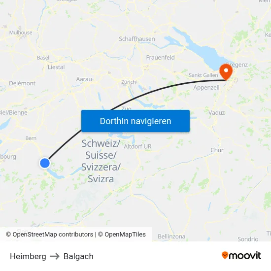 Heimberg to Balgach map