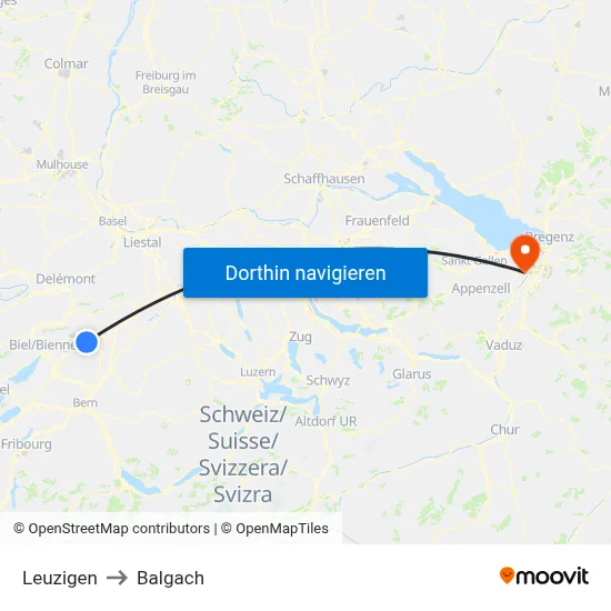 Leuzigen to Balgach map
