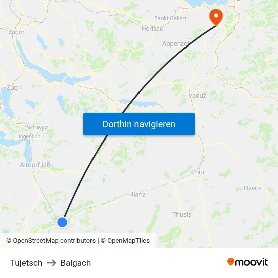 Tujetsch to Balgach map