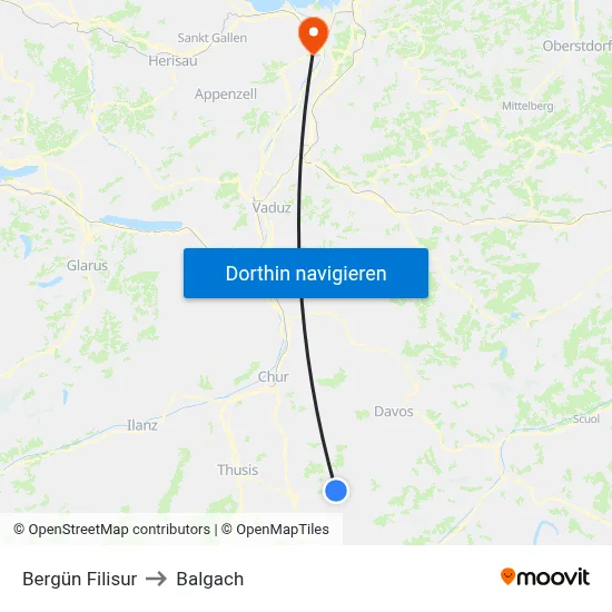 Bergün Filisur to Balgach map