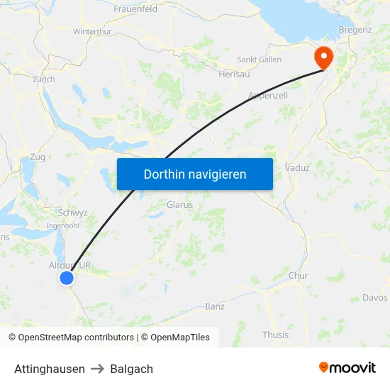 Attinghausen to Balgach map