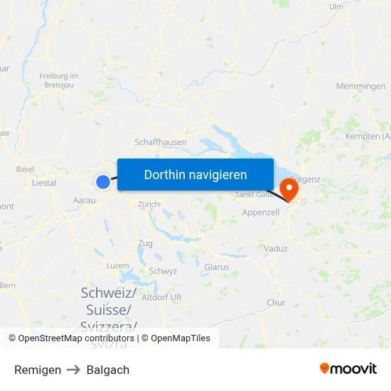 Remigen to Balgach map