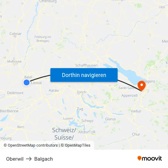 Oberwil to Balgach map
