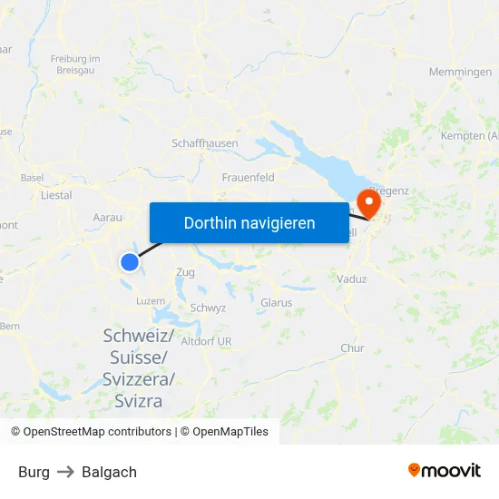 Burg to Balgach map