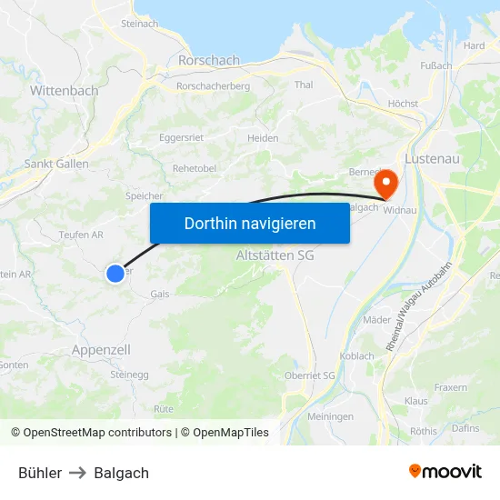 Bühler to Balgach map
