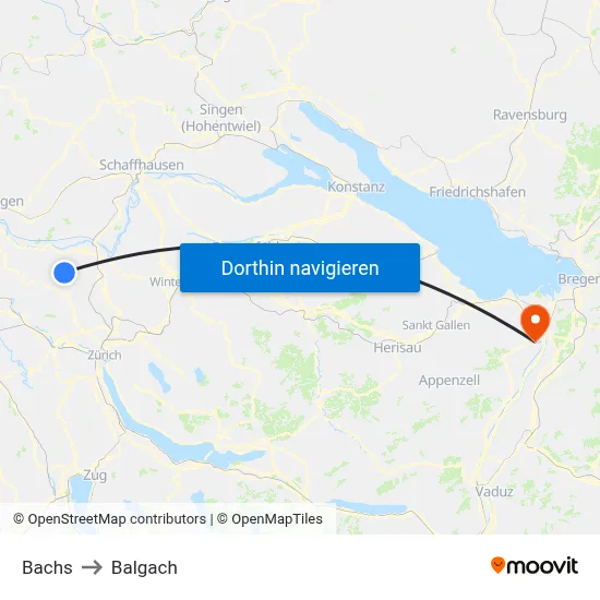 Bachs to Balgach map