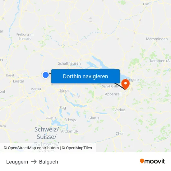 Leuggern to Balgach map