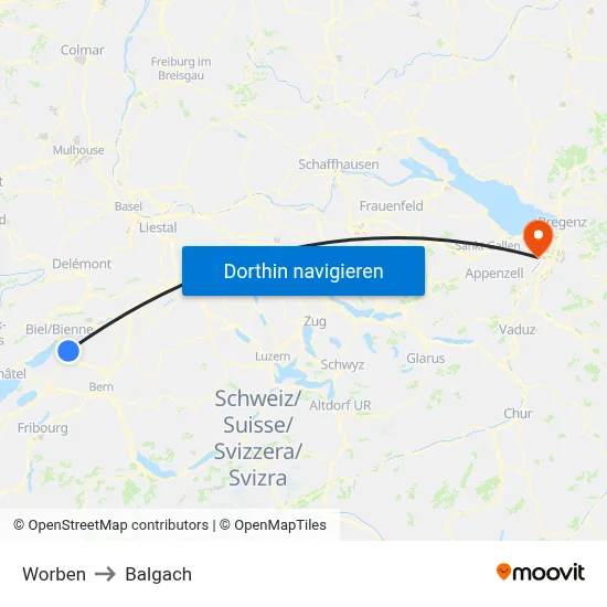 Worben to Balgach map