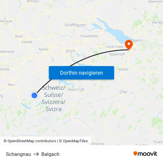 Schangnau to Balgach map