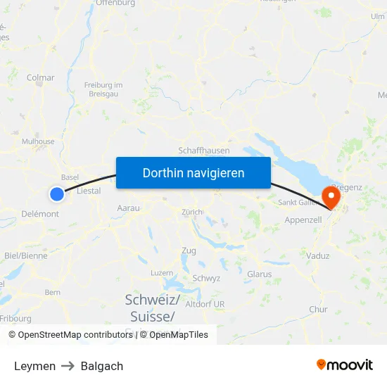 Leymen to Balgach map