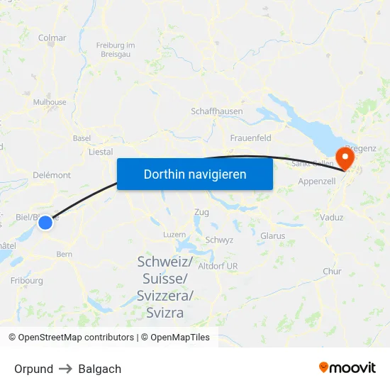 Orpund to Balgach map