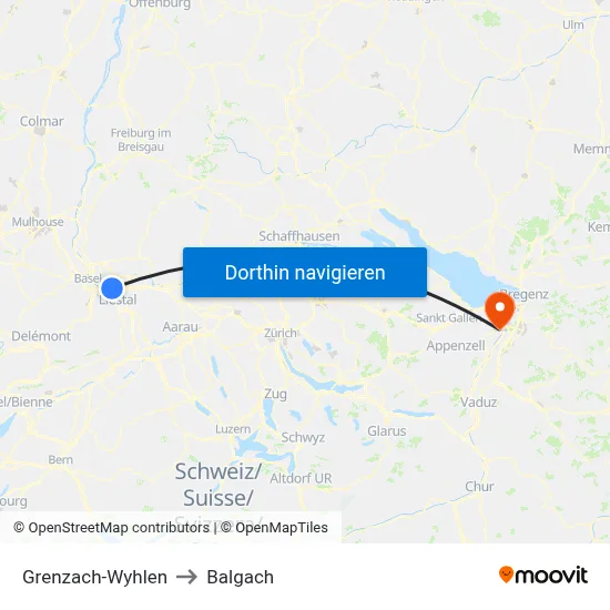 Grenzach-Wyhlen to Balgach map