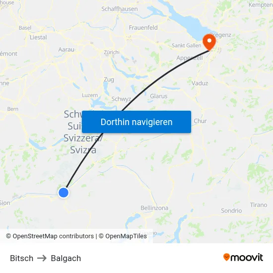 Bitsch to Balgach map