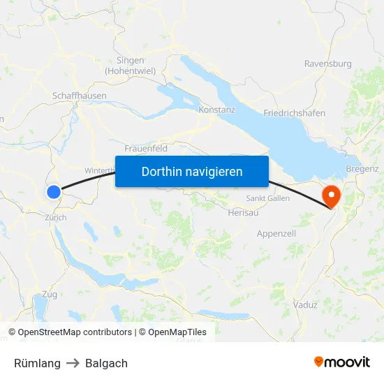 Rümlang to Balgach map