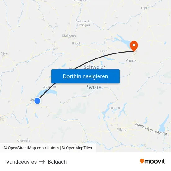 Vandoeuvres to Balgach map