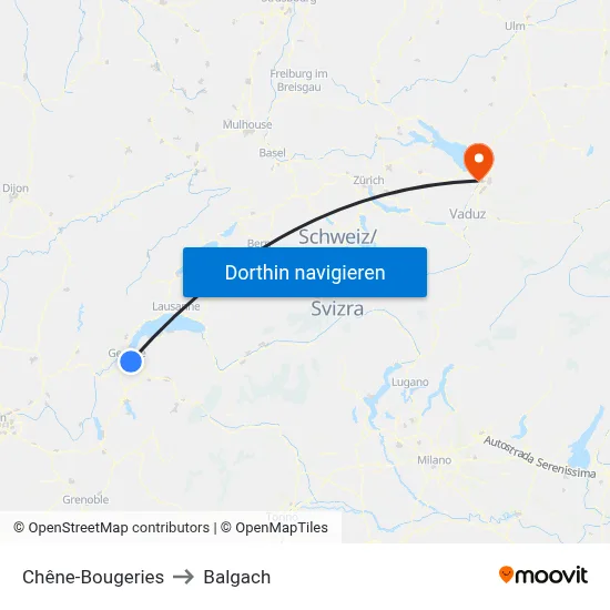 Chêne-Bougeries to Balgach map