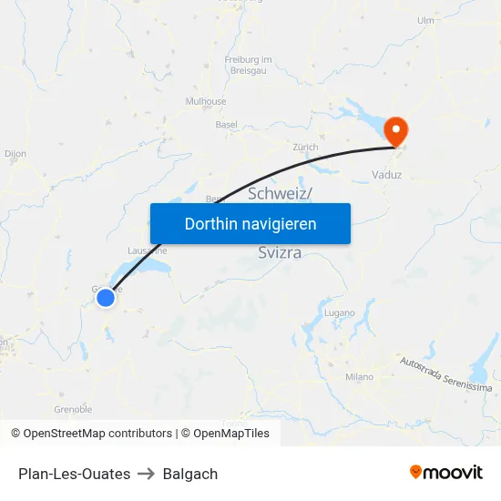 Plan-Les-Ouates to Balgach map