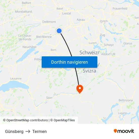 Günsberg to Termen map