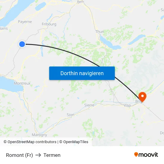 Romont (Fr) to Termen map