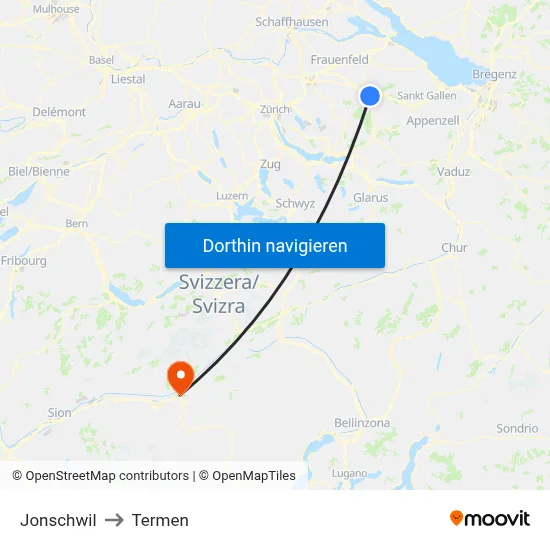 Jonschwil to Termen map