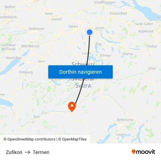 Zufikon to Termen map