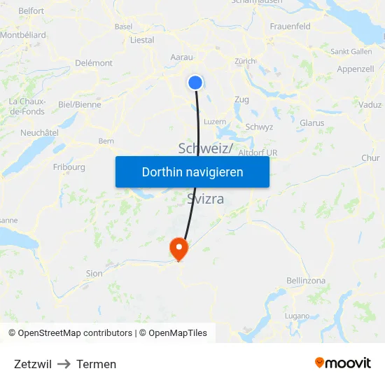 Zetzwil to Termen map