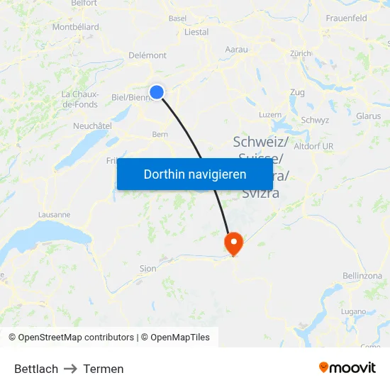 Bettlach to Termen map