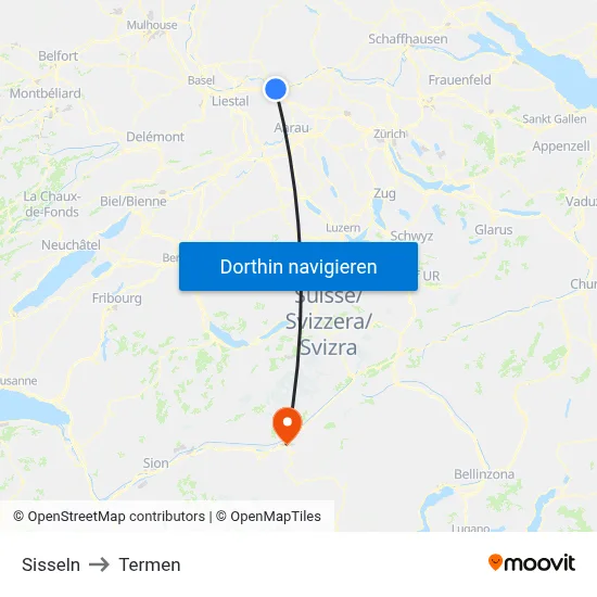 Sisseln to Termen map