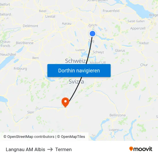 Langnau AM Albis to Termen map