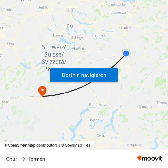 Chur to Termen map