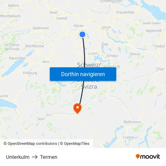 Unterkulm to Termen map