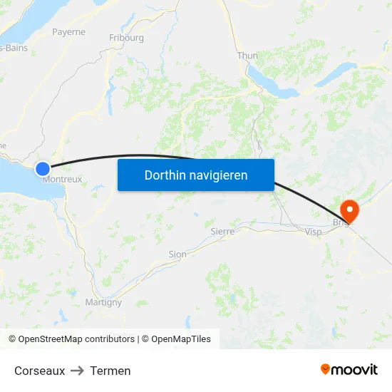 Corseaux to Termen map