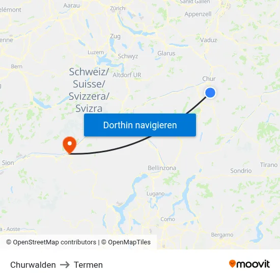 Churwalden to Termen map