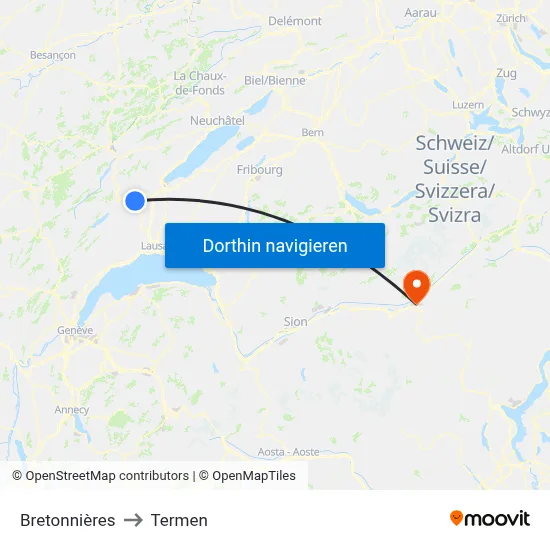 Bretonnières to Termen map
