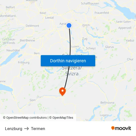Lenzburg to Termen map