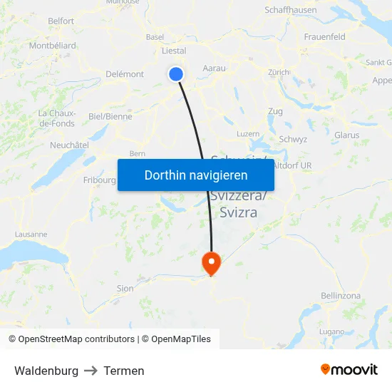 Waldenburg to Termen map