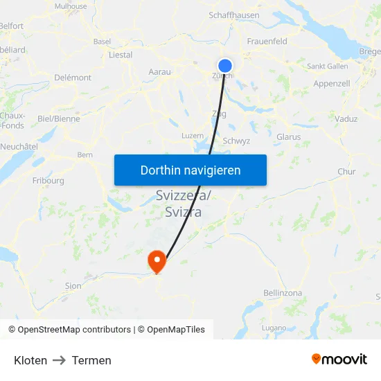 Kloten to Termen map