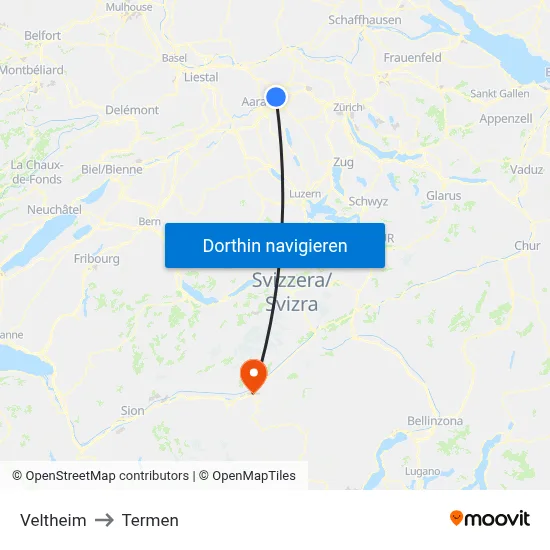 Veltheim to Termen map