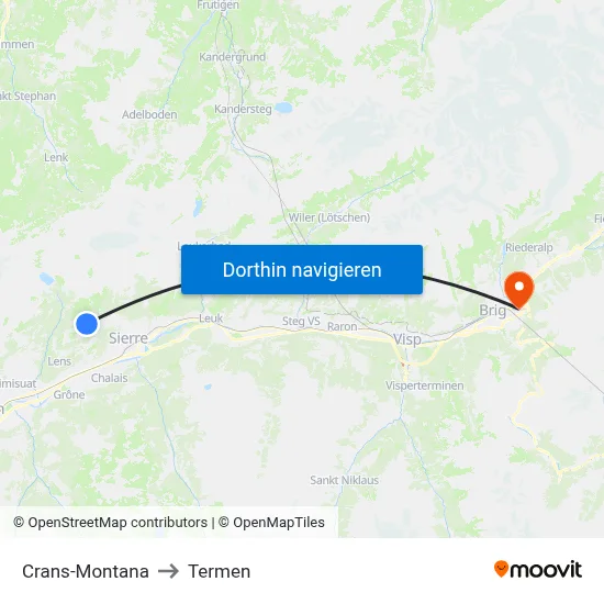 Crans-Montana to Termen map