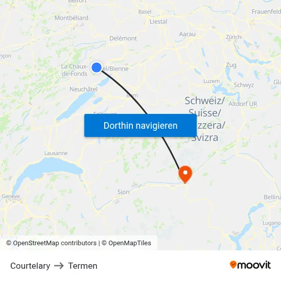 Courtelary to Termen map
