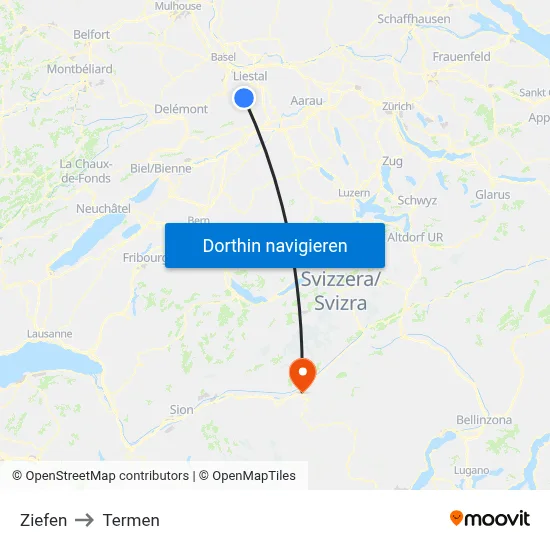 Ziefen to Termen map