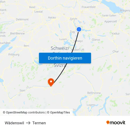 Wädenswil to Termen map
