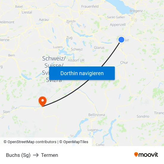 Buchs (Sg) to Termen map