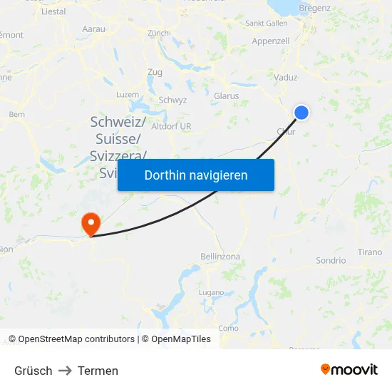 Grüsch to Termen map