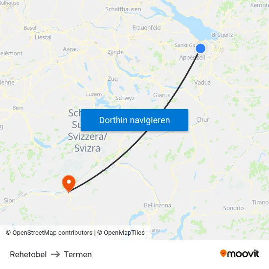 Rehetobel to Termen map