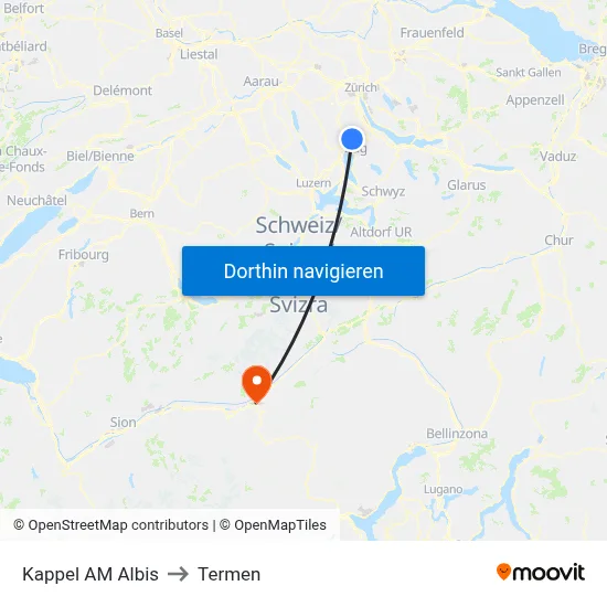 Kappel AM Albis to Termen map
