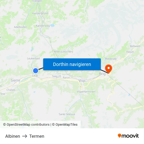 Albinen to Termen map