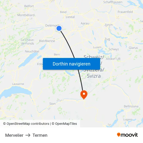 Mervelier to Termen map